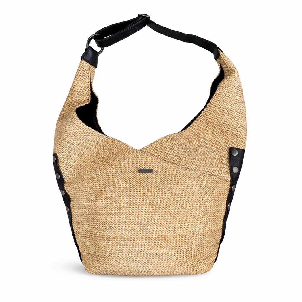 Hammitt Natural Straw Hobo with Black Leather Trim